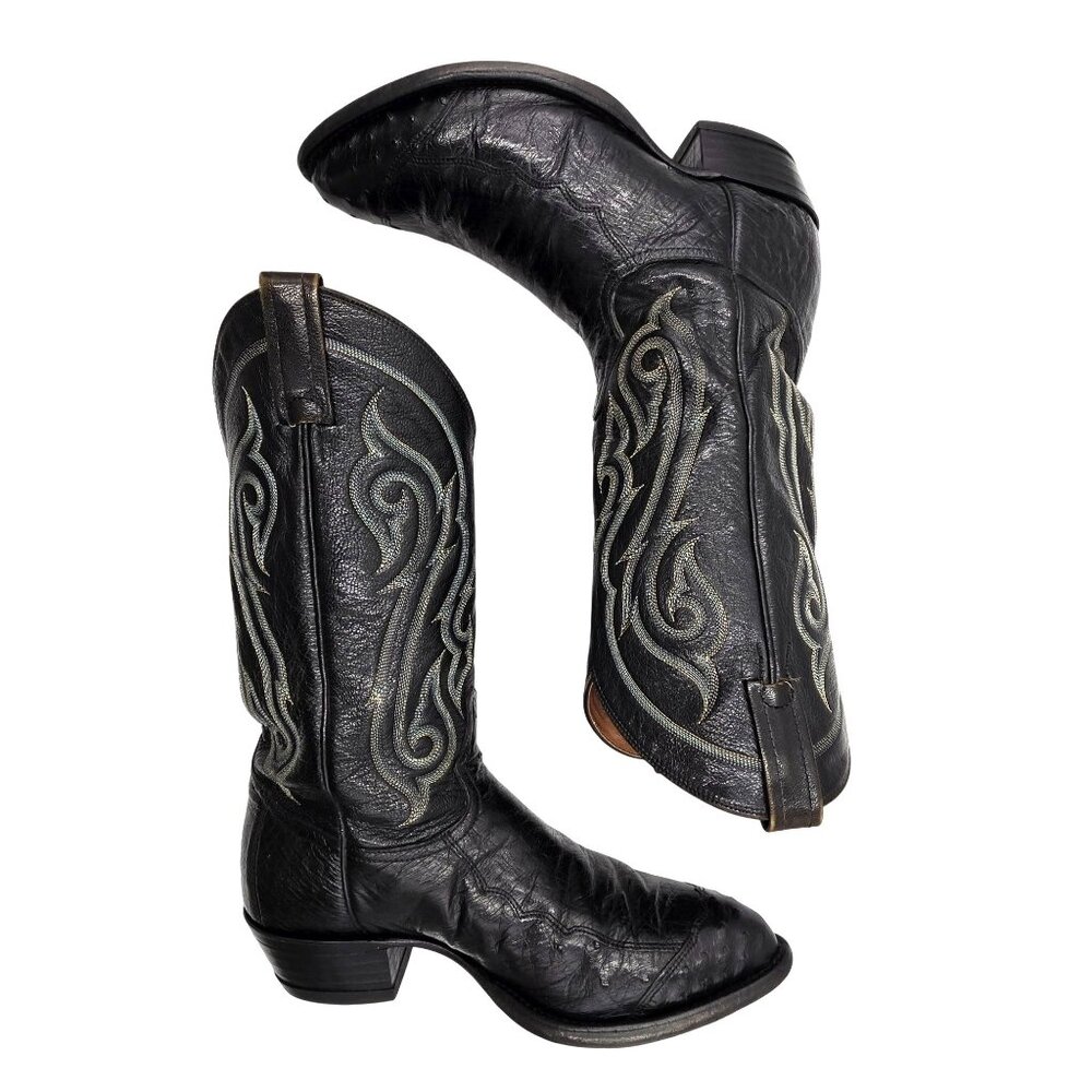 Vintage Tony Lama Mens 9D Black Exotic Ostrich Wingtip Cowboy Western Boots CBC - Picture 7 of 14